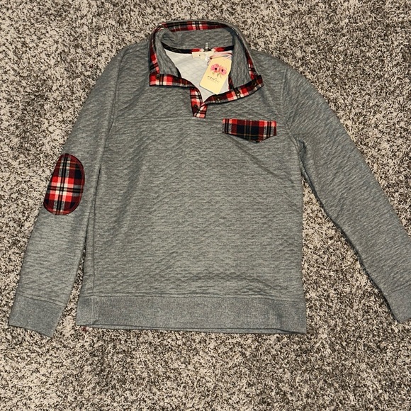 NWT Entro Gray Waffle Knit Plaid Women’s Warm Cute Pullover Collared Sweater M - Picture 1 of 5